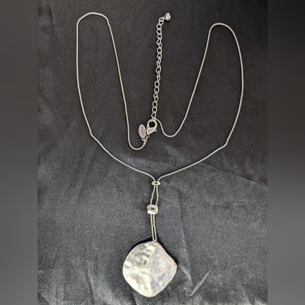 Chico's Distressed Silver Pendant Long Lecklace